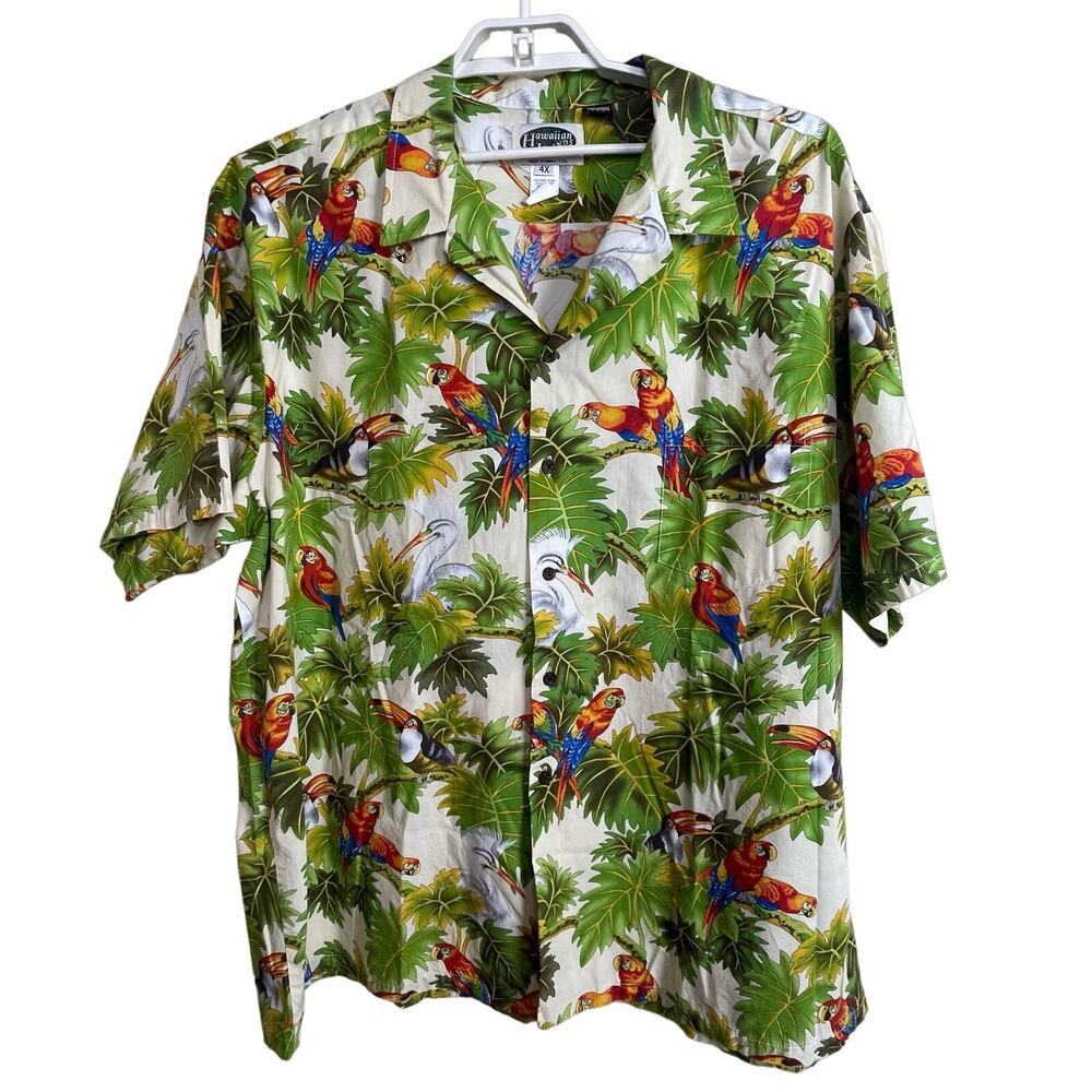 Vtg Hawaiian Islands USA Button Up‎ Short Sleeve Parrot Magnum PI Shirt Size 4X